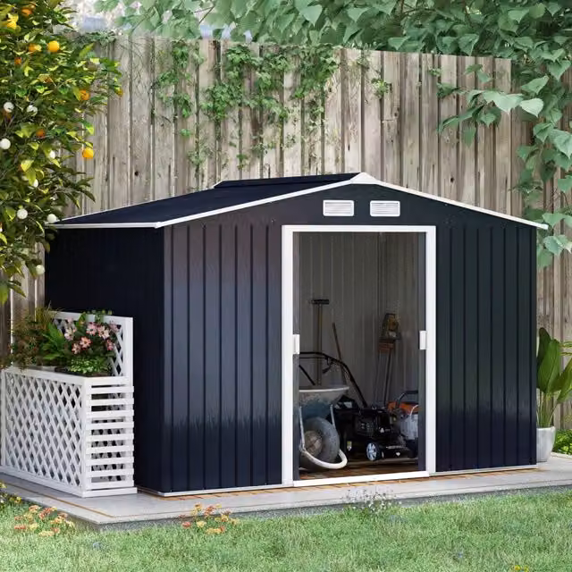 Capanno da giardino WISHDOR in acciaio grigio antracite con 2 porte scorrevoli e finestra L/P/H: 195 x 192 x 72 cm