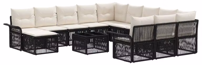 Set Divano da Giardino 13 pcs Nero e Bianco Crema polyrattan