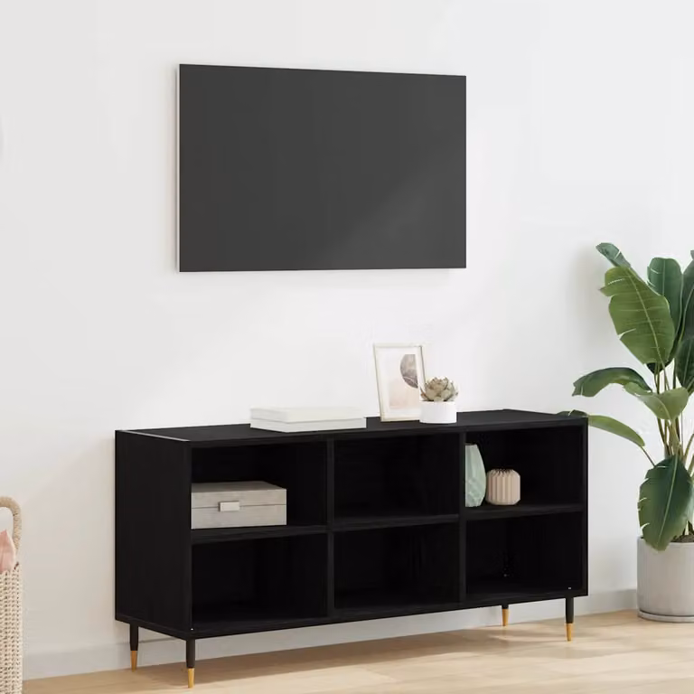 Mobile TV vidaXL moderno in legno e metallo nero L: 103,5 cm, P: 30 cm, H: 50 cm
