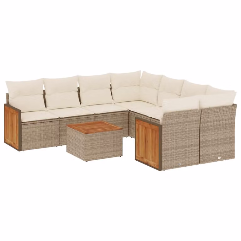 Set Divano da Giardino 9 pz con Cuscini Beige in Polyrattan
