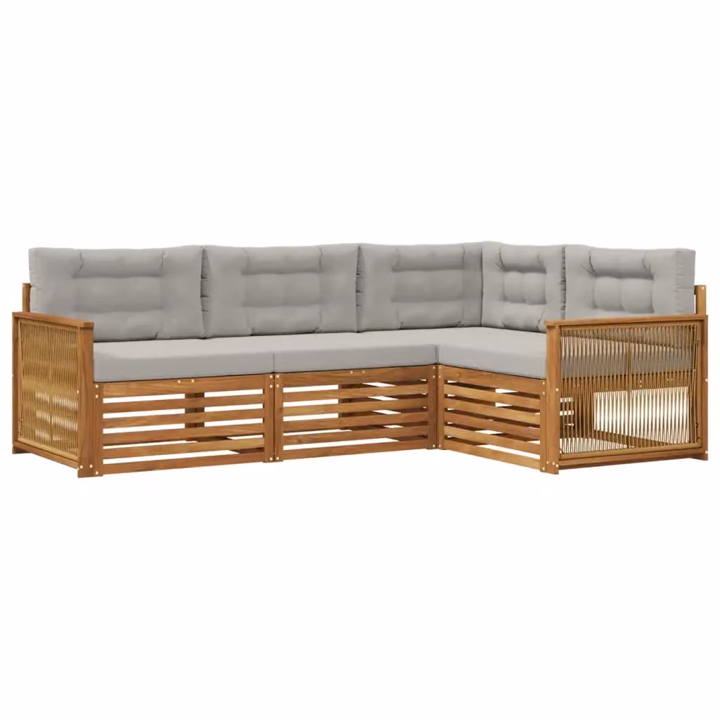 Set di divani da esterno a L vidaXL in legno di acacia con cuscini beige e grigio – 2