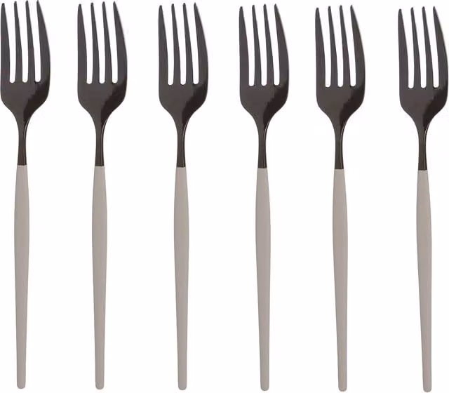 Set di 6 forchettine Kasanova Luxy in acciaio inox rivestito, colori taupe e nero