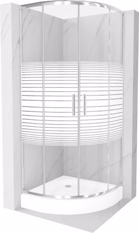 Mexen Rio cabina doccia semicircolare 80 x 80 cm, strisce bianche, cromo + piatto doccia, bianco - 863-080-080-01-20-4710