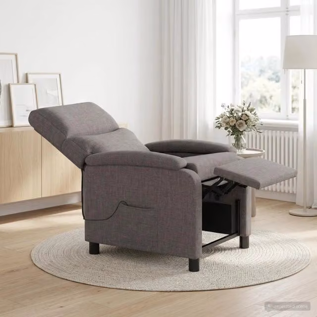 Poltrona Relax Recliner vidaXL in Tessuto Beige e Grigio con Braccioli e Imbottitura Mista