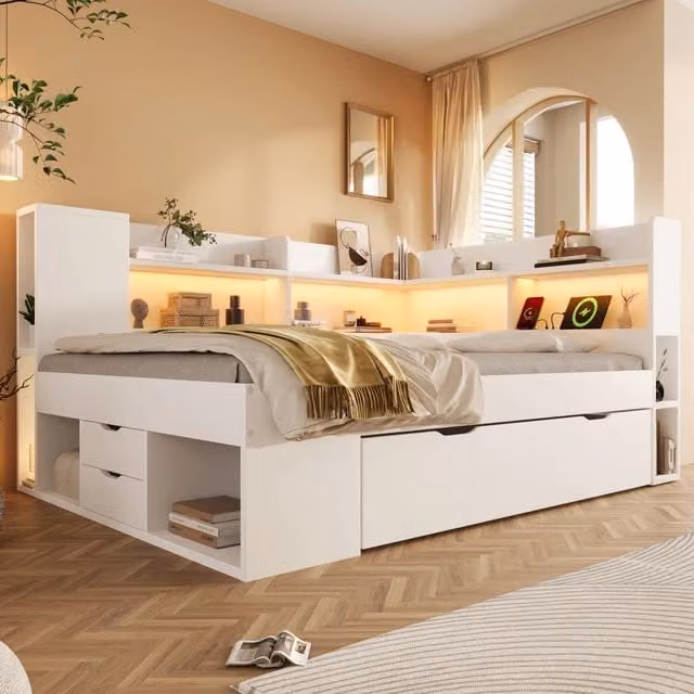 letto funzionale in legno bianco 140 x 200 cm