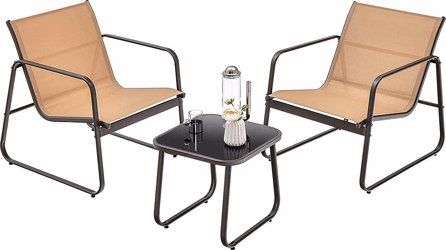COSTWAY Set di mobili da giardino a 3 pezzi, set da balcone, tavolo e 2 sedie, tessuto traspirante, set di mobili da giardino per patio, balcone e giardino