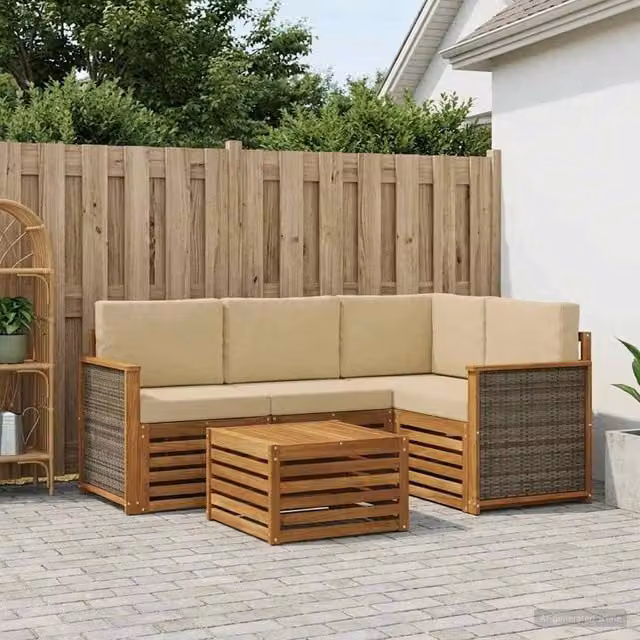 Set di divani da esterno 5 pz Naturale e Beige Poliestere 3384319