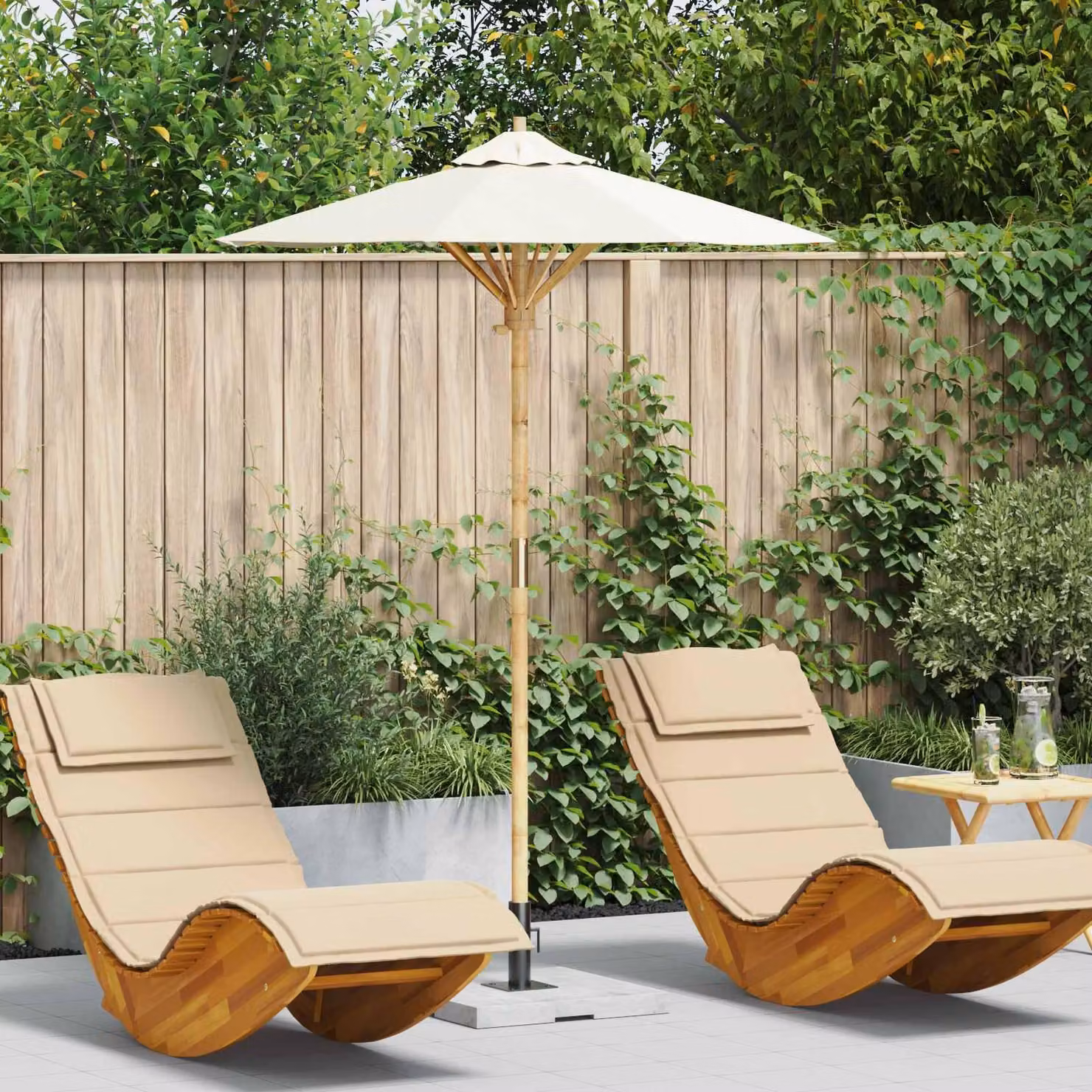 Maison Exclusive - Ombrellone da giardino rotondo, diametro 150 x 210 cm, bambù, color crema