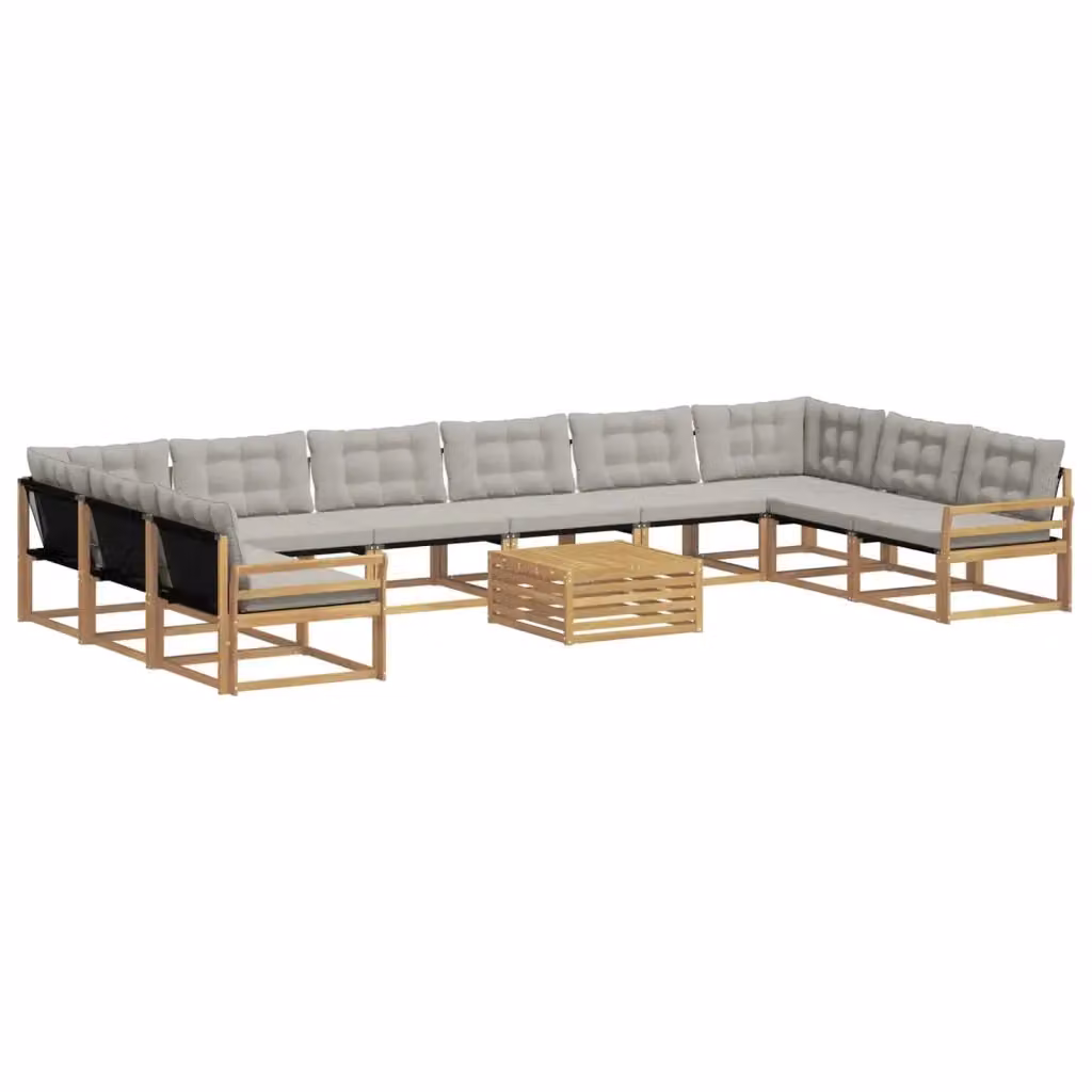 Set di 11 divani da esterno vidaXL in legno di acacia e textilene, Bianco e Grigio – 2