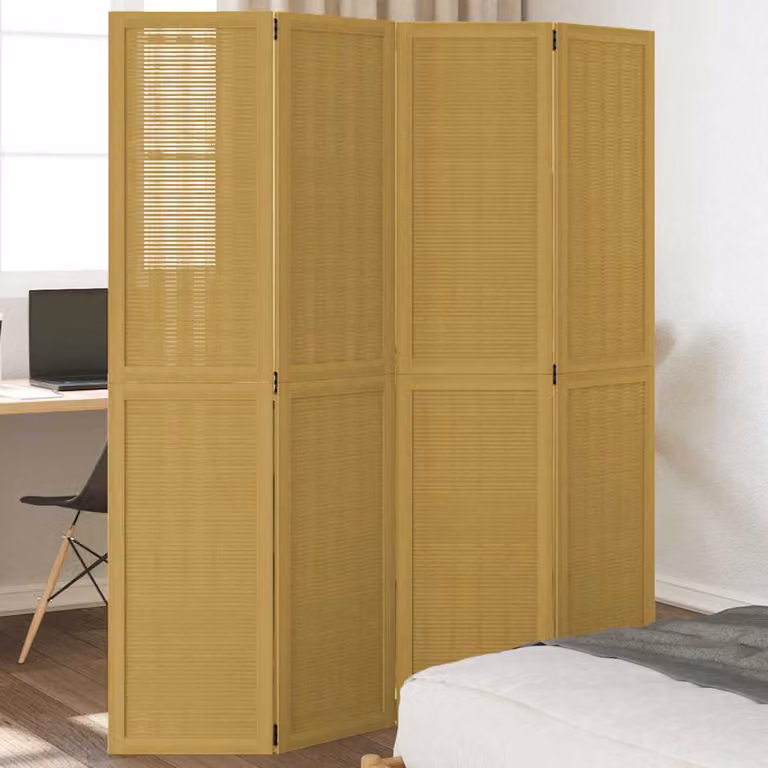 Divisorio Ambienti vidaXL con 4 Pannelli in Legno Massello di Paulownia Marrone H: 180 cm, L: 145 cm