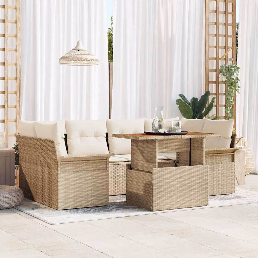 Maison Exclusive - Set da giardino composto da 7 pezzi, divano, in rattan sintetico beige