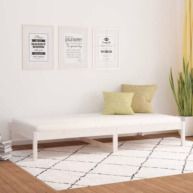 The Living Store Letto da giorno bianco 90x200 cm in legno di pino massiccio