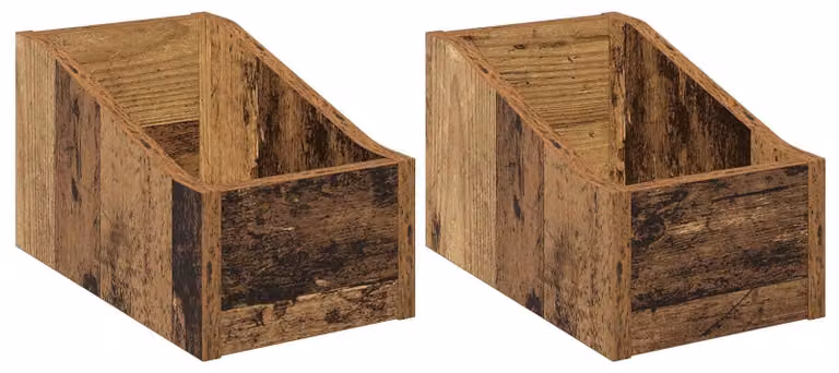 Scatola per dischi in vinile, 2 pezzi. Realizzata in legno riciclato, dimensioni 18 x 32 x 18 cm. Materiale: legno composito