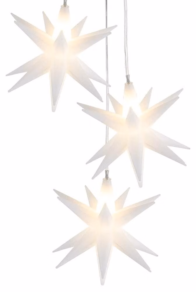 Gruppo di tre luci a LED a forma di stella, con luce bianca calda, dotato di timer, diametro 10 cm