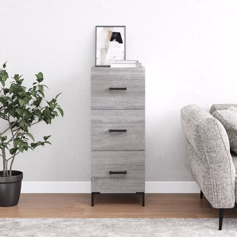 Credenza moderna vidaXL in legno multistrato e metallo, Grigio, L 34,5 cm x P 34 cm x H 90 cm