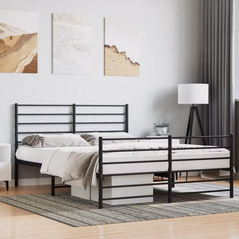 The Living Store Struttura letto con testiera e pediera in metallo nero 135x190 cm