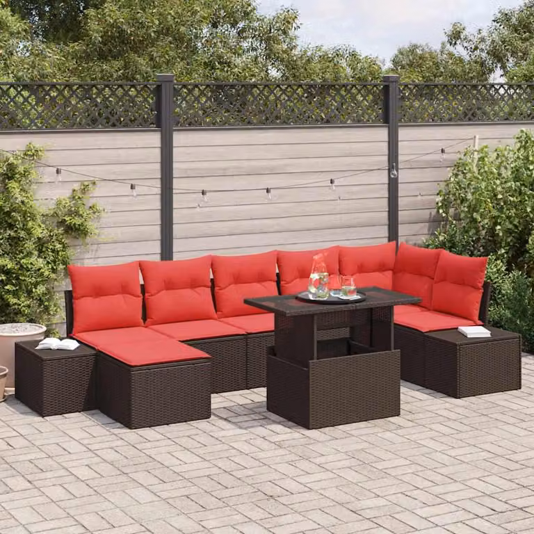 Maison Exclusive - Set da giardino composto da 8 pezzi, divano in rattan sintetico marrone