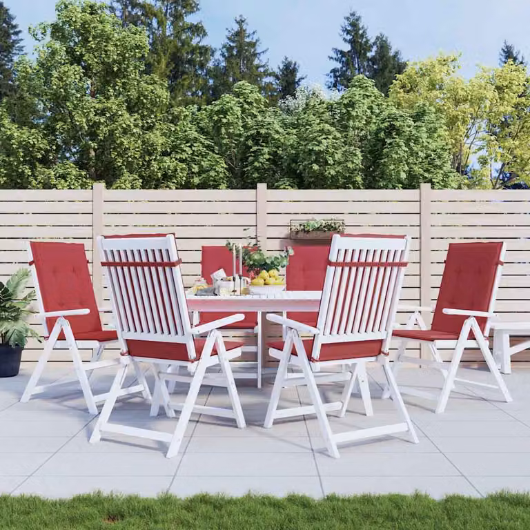 Set di 6 cuscini per sedie vidaXL in tessuto rosso, impermeabili e resistenti ai raggi UV, L 120 cm x P 50 cm x H 3 cm