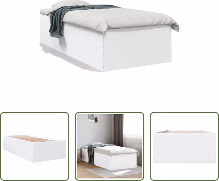 The Living Store Struttura per letto bianca 100x200 cm in materiale ligneo