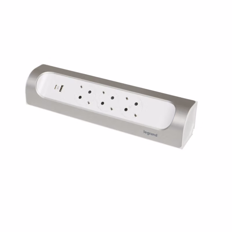 Presa angolare Legrand 3x presa di corrente, USB-A, USB-C, senza cavo Ultra bianco/alluminio 694504