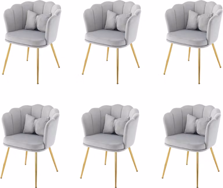 MODFU Sedie da pranzo Sedie imbottite (6 pezzi) in velluto con braccioli e gambe in metallo color oro, comode, Grigio