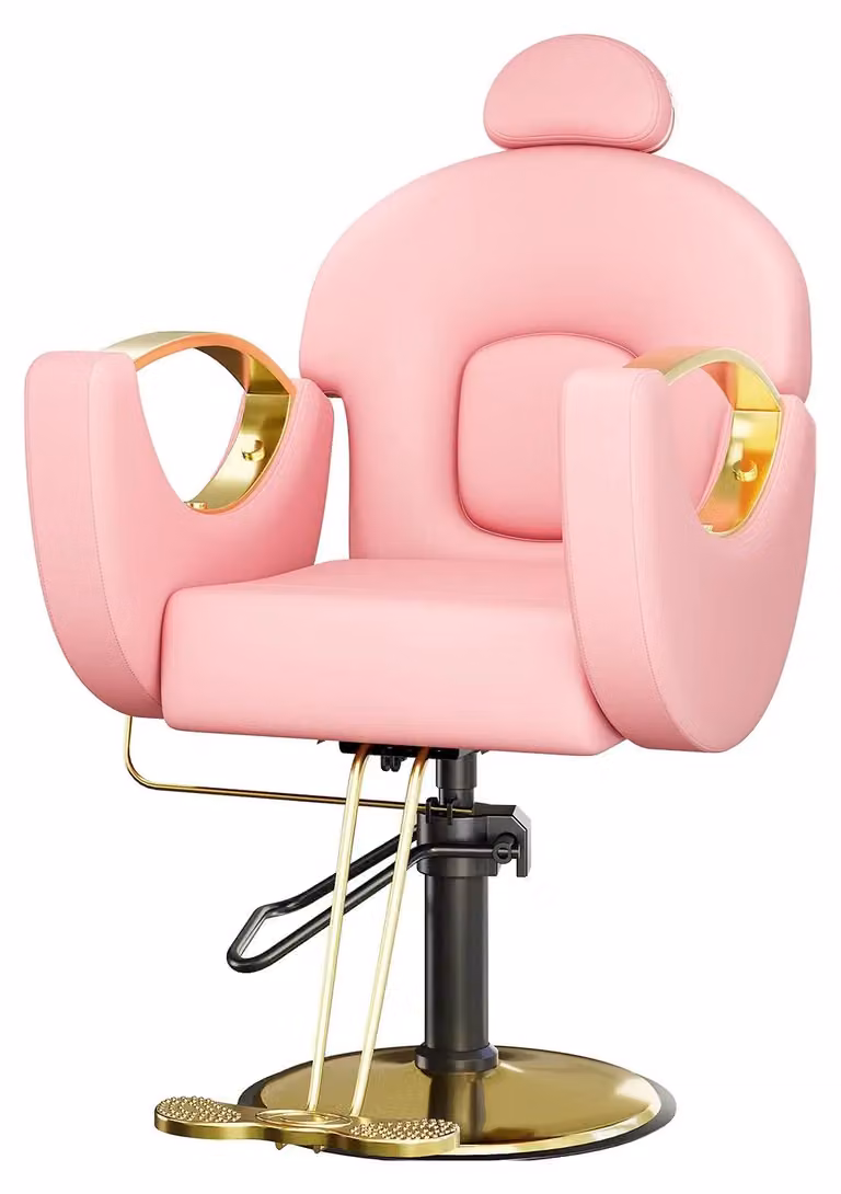 Poltrona da parrucchiere idraulica - Poltrona da barbiere - Inclinabile - Rotazione a 360° - Regolabile in altezza - Poggiatesta regolabile - Pompa idraulica robusta - Colore: rosa