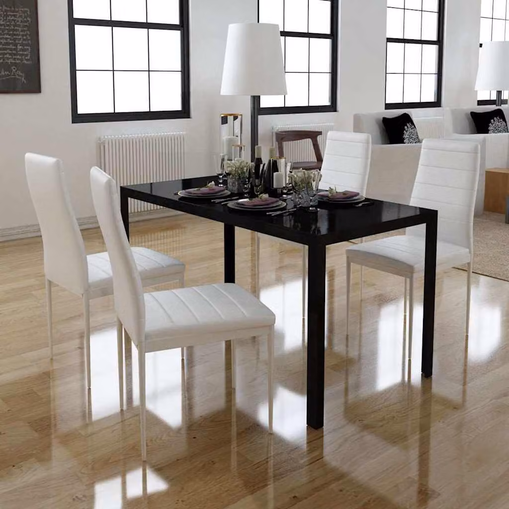 vidaXL Set Tavolo da Pranzo 5 pz in Pelle Artificiale Nero e Bianco