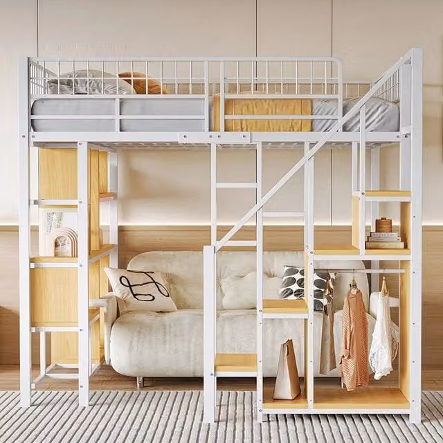 Letto a soppalco multifunzionale - Xylo - 140x200 cm - Bianco - Spazio di archiviazione