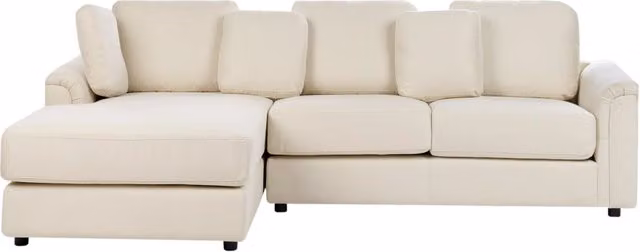 Divano moderno ad angolo BELIANI in tessuto beige chiaro con lato destro, L: 268 cm, P: 154 cm, H: 86 cm
