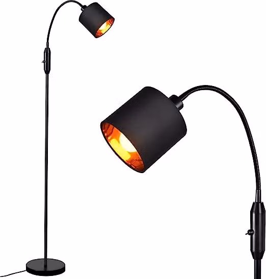 ZMH lampada da terra soggiorno vintage nero lampada da terra in tessuto arco 360° ruotabile moderno con interruttore a pedale E14 lampada da terra design in metallo lampada da terra per camera da letto ufficio