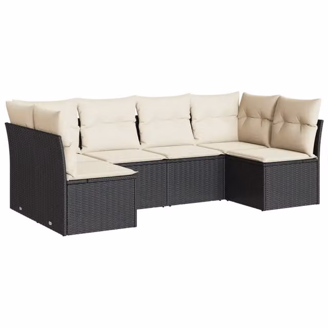 Set Divano da Giardino 6 pz | Set Salotto da Giardino con Cuscini Nero in Polyrattan