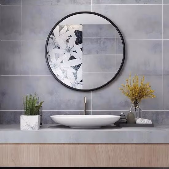 Specchio di design in metallo nero, diametro 70x70 cm, adatto per bagno, soggiorno, toilette