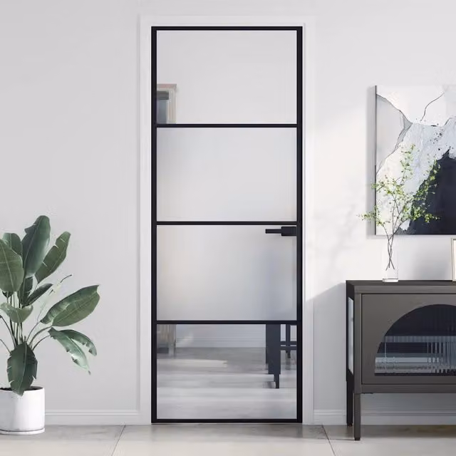 Porta per Interni Moderna vidaXL in Alluminio e Vetro Temperato Trasparente Nera L: 76 cm, H: 201,5 cm – 1