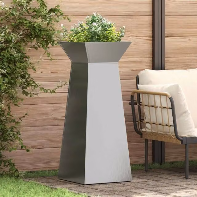 Vaso a Pilastro 2 pz-Set di 2 Fioriera da Esterno-Contenitore per Piante Argento 40 x 40 x 100 cm 598996