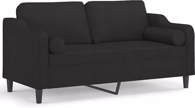 Divano | Divano da soggiorno | Sofa a 2 Posti con Cuscini Nero 140 cm in Tessuto