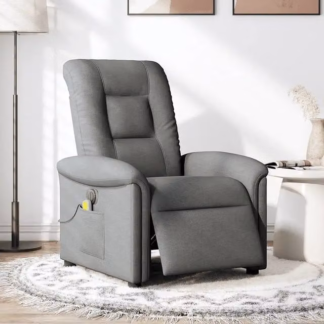 Poltrona | Sedia Relax Reclinabile Massaggio Elettrica Grigio Scuro Tessuto