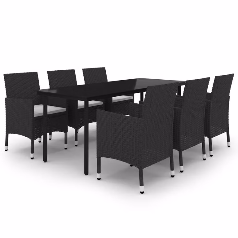 Set da Pranzo da Giardino 7 pz e Cuscini in Polyrattan e Vetro