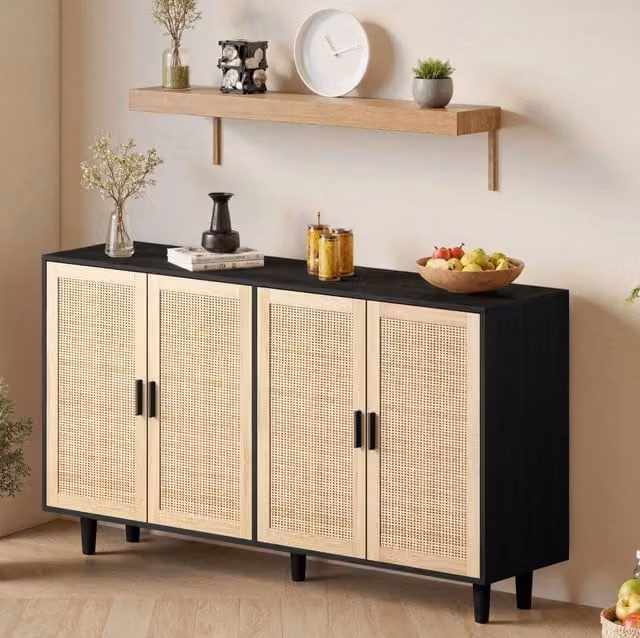 Armadio contenitore 4 ante in rattan; 158 x 40 x 88 cm; nero