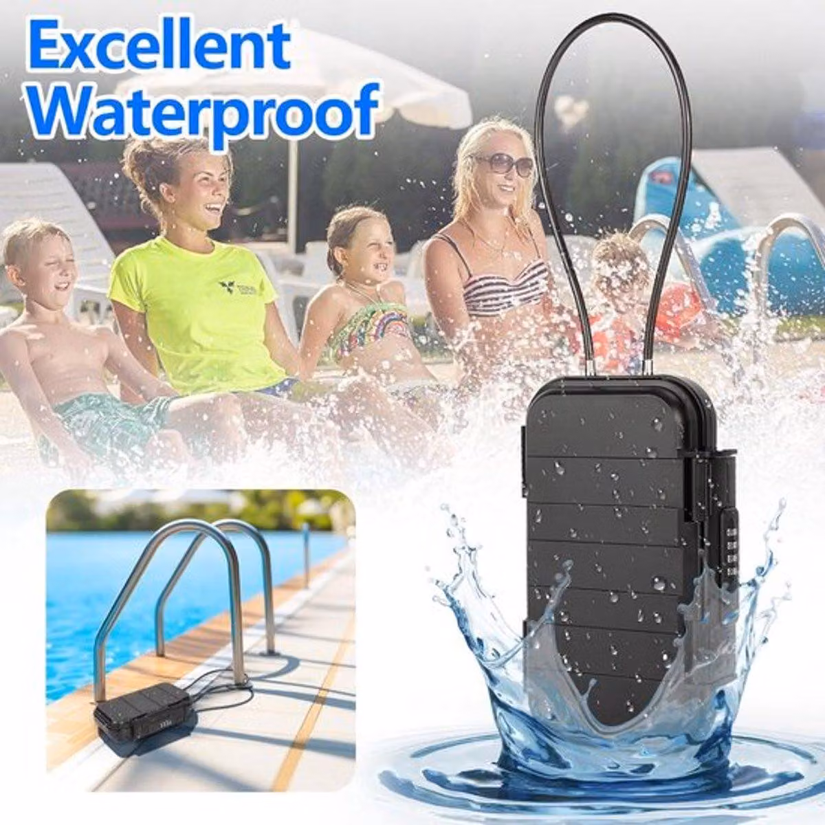 Cassaforte da 54 cm con cavo rimovibile - Sicura - Serratura a combinazione - Sicurezza - Cassaforte da spiaggia - Cassaforte portatile - Mini cassaforte - Cassaforte - Con serratura a combinazione - Impermeabile