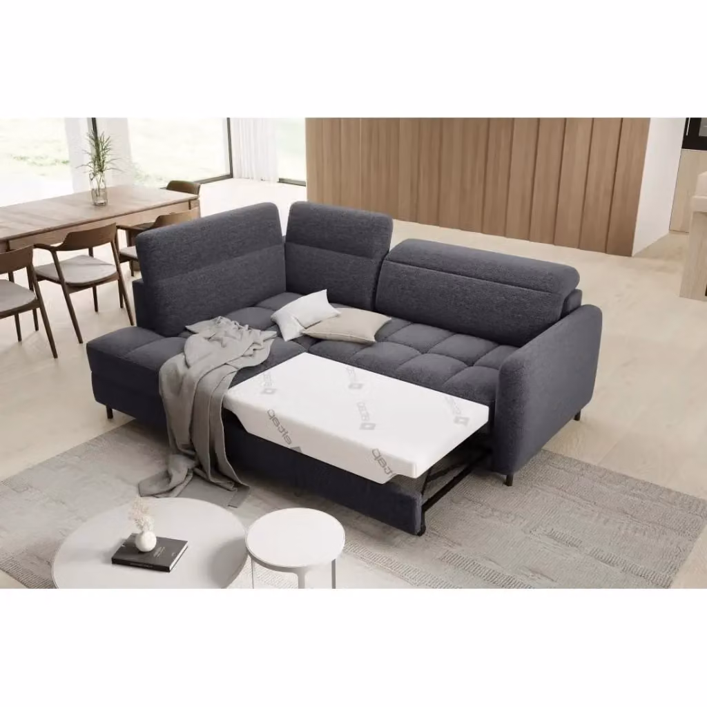 Divano ad angolo sinistro convertibile BARNEA MEUBLORAMA grigio con contenitore e funzione letto, L: 208 cm, P: 160 cm, H: 100 cm – 2