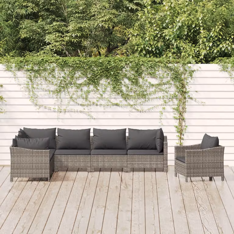 Set di divani da giardino vidaXL 7 pezzi in rattan con cuscini grigi e struttura in acciaio