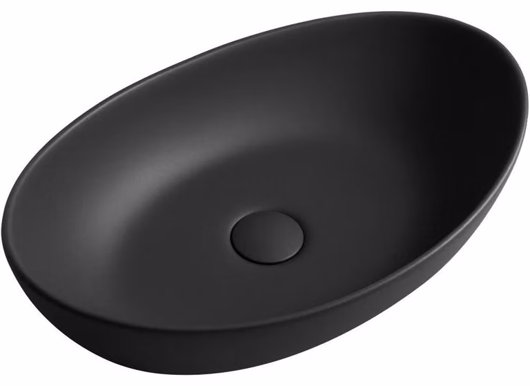 CERANO - Lavabo in marmo colato Gaia - da appoggio - nero opaco - 55x35 cm