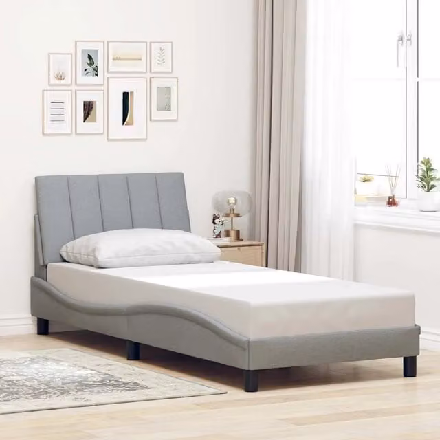 Struttura Letto Hanko Design Mania Grigio Chiaro con Doghe in Legno L/P/H: 80 x 200 cm – 1