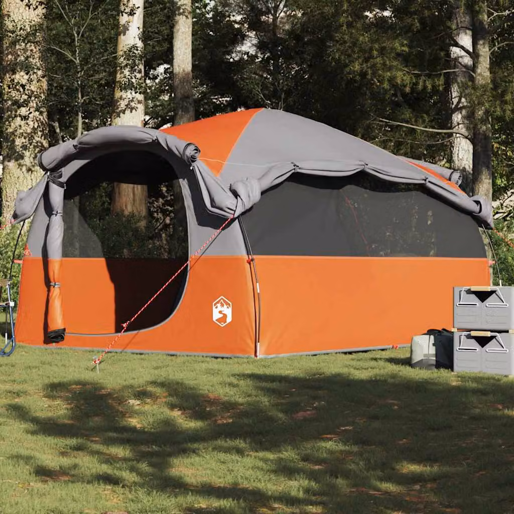 Tenda Familiare a Tunnel vidaXL per 6 Persone Grigia e Arancione Resistente all'Acqua