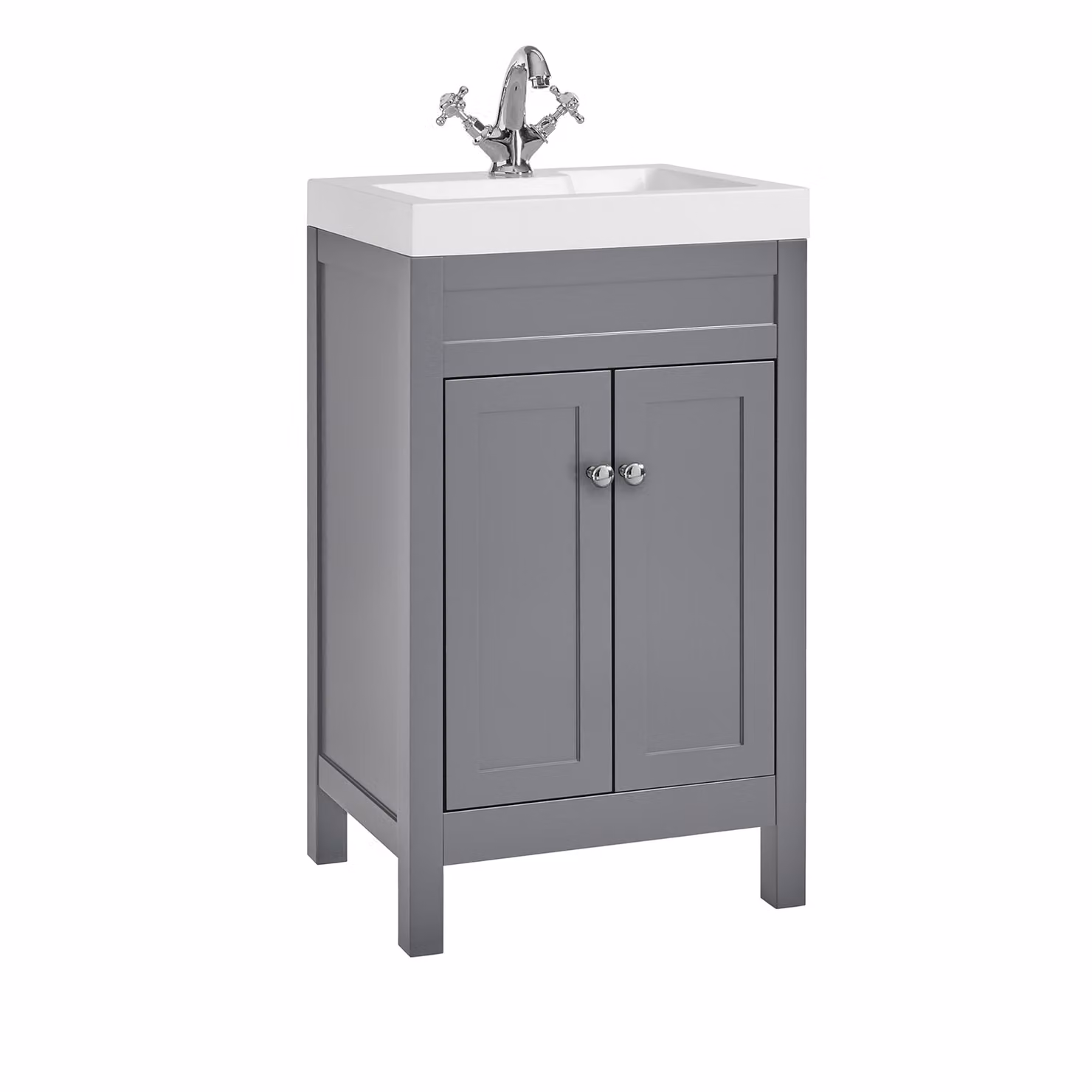 Mobile Bagno Grigio Chiaro da 500mm con Lavabo e Maniglie Classiche Rotonde Cromate - Warwick