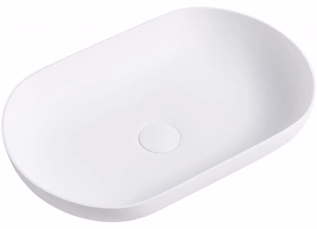 CERANO - Lavabo in marmo colato Lyra - da appoggio - bianco opaco - 54x34 cm