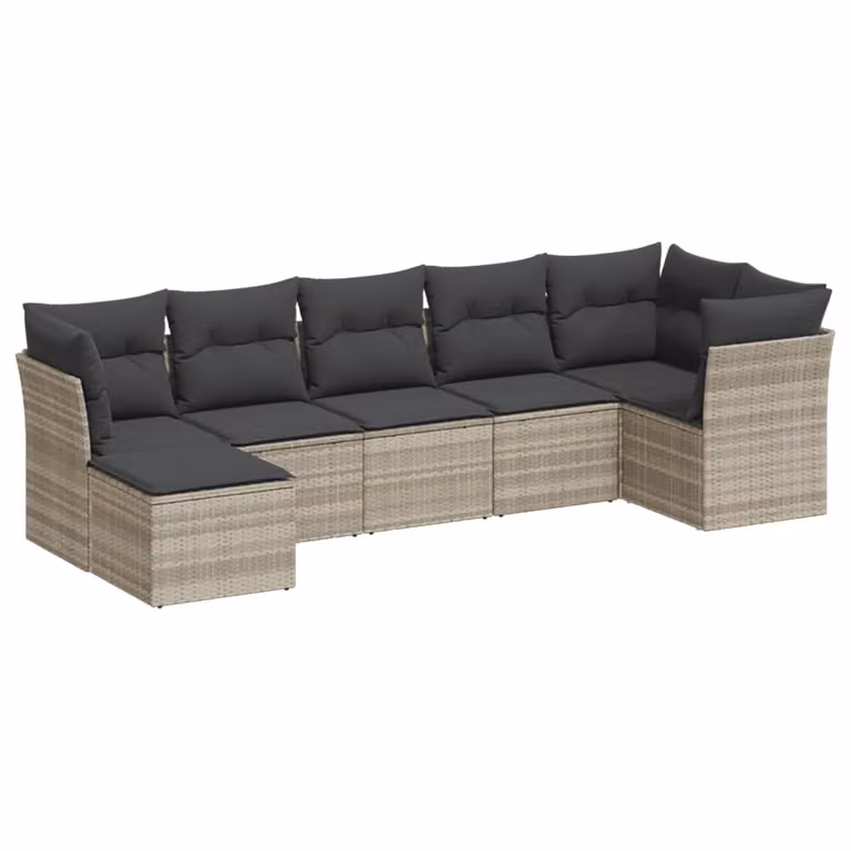 Set Divani da Giardino 7pz con Cuscini Grigio Chiaro Polyrattan