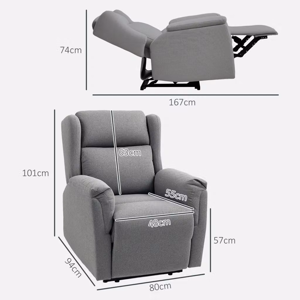 Poltrona Relax Reclinabile WISHDOR in Tessuto Grigio con Braccioli e Design Moderno – 2