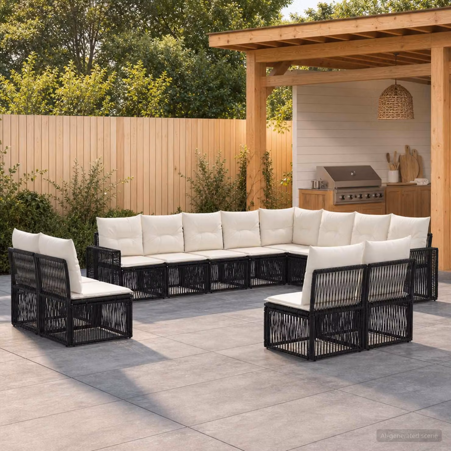 Maison Exclusive - Set di divani da giardino, 12 pezzi. Poly-rattan nero e crema