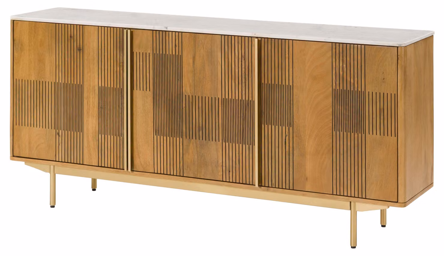 MASSIVMOEBEL24 | Credenza in legno di Mango 180x40x80 ololiato marrone chiaro - marmo bianco MIAMI #100